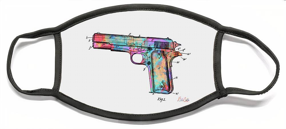 Colt 45 Face Mask featuring the digital art Colorful 1911 Colt 45 Browning Firearm Patent Minimal by Nikki Marie Smith