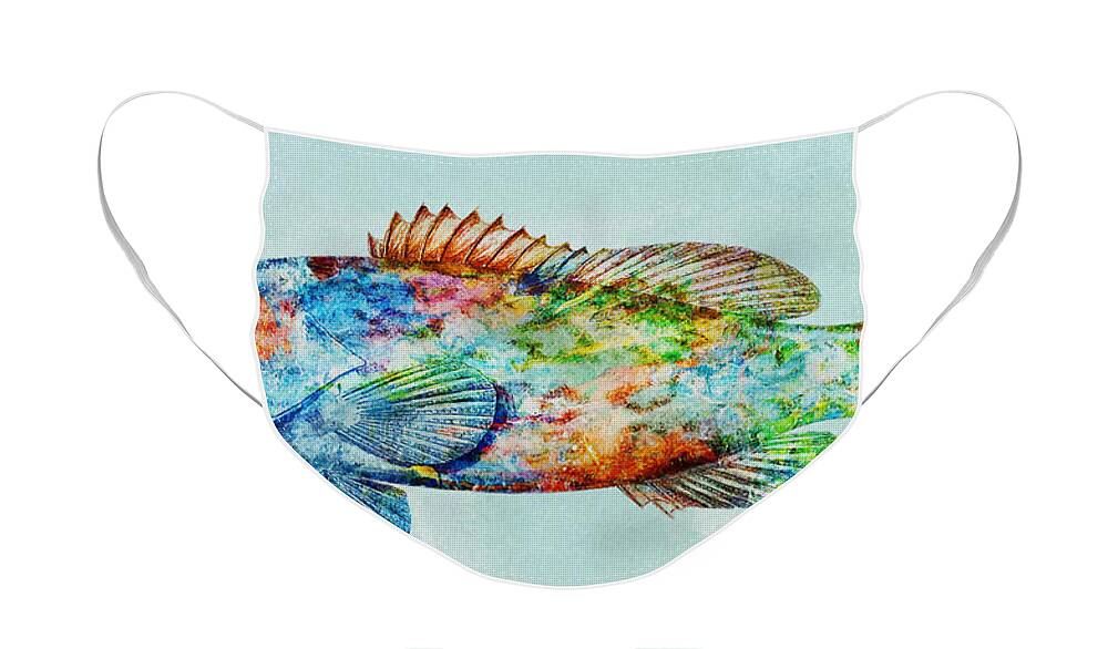 Color Fusion Face Mask featuring the mixed media Colorful Gag Grouper Art by Olga Hamilton
