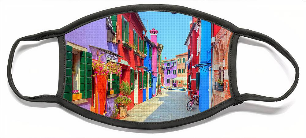 Burano Face Mask featuring the photograph Colorful houses on Burano island by Michal Bednarek