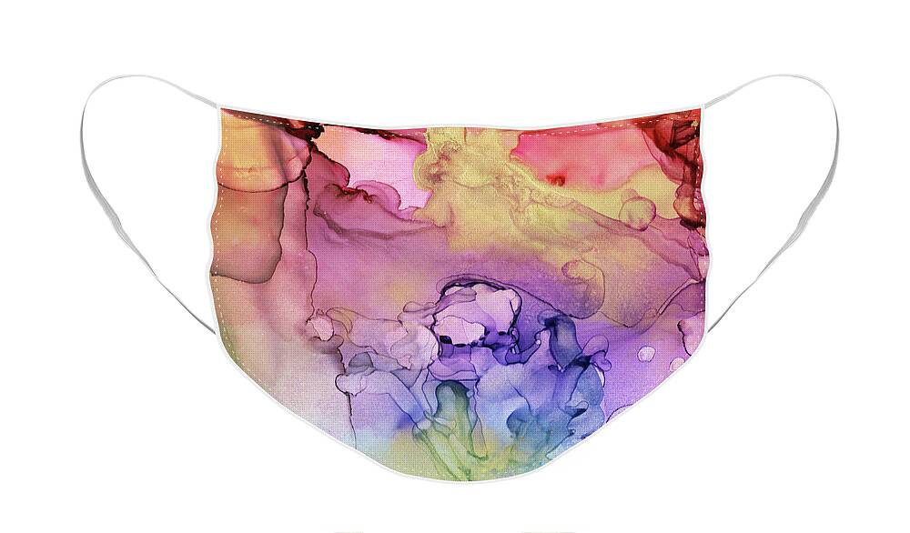 Ink Face Mask featuring the painting Colorful Ink Swirls with Gold Marble by Olga Shvartsur