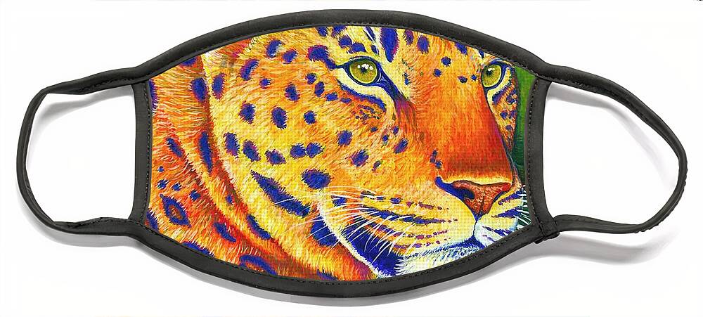 Leopard Face Mask featuring the painting Queen of the Jungle - Colorful Leopard by Rebecca Wang