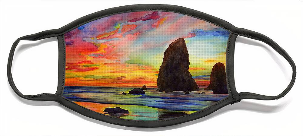 Sunset Face Mask featuring the painting Colorful Solitude by Hailey E Herrera