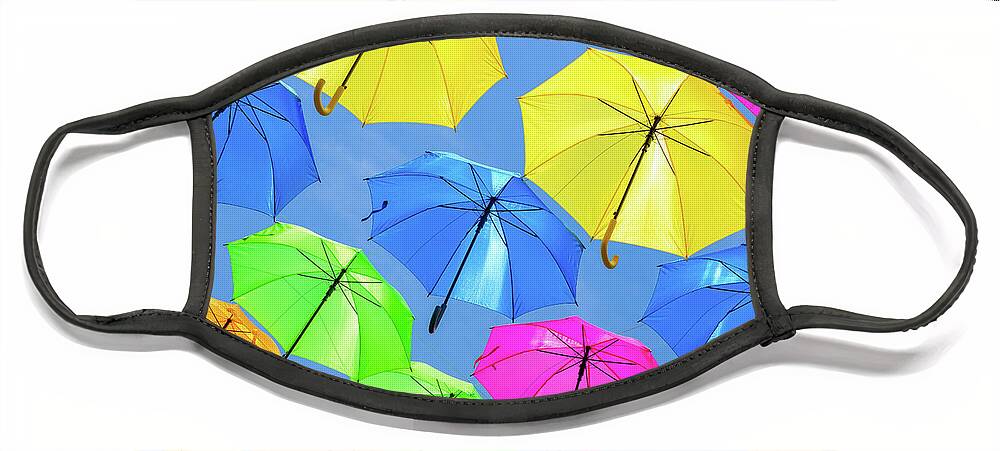 Umbrellas Face Mask featuring the photograph Colorful Umbrellas III by Raul Rodriguez