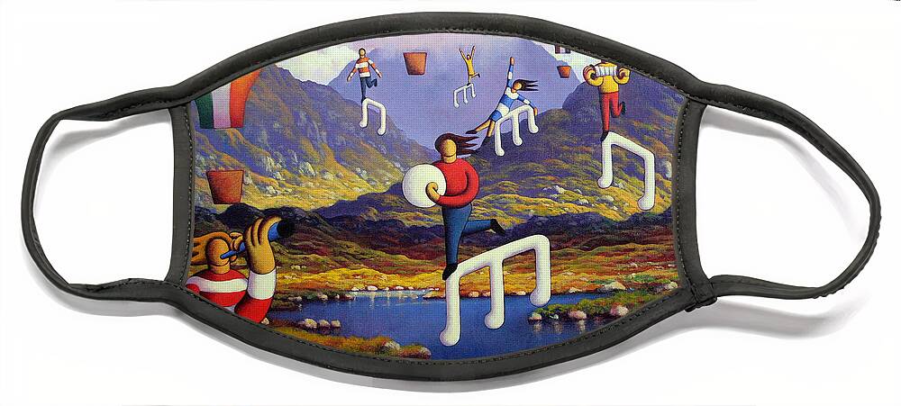  Kenny Face Mask featuring the painting Connemara landscape with balloons and figures by Alan Kenny