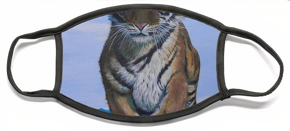 Tiger Face Mask featuring the painting Cool Cat by John Neeve