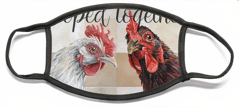 Chickens Face Mask featuring the painting Cooped Together by Annie Troe