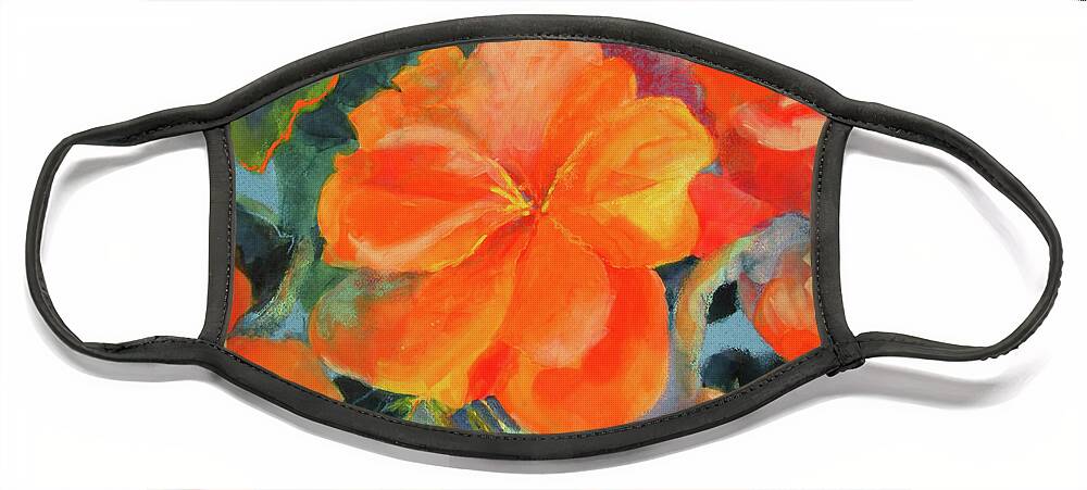 Painting Face Mask featuring the painting Coral Begonias by Kathy Braud