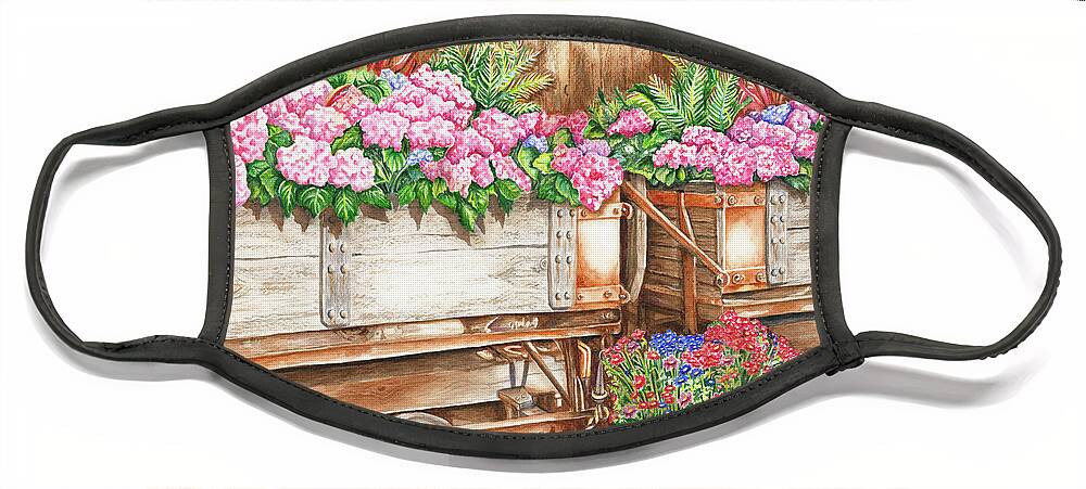 Western Floral Face Mask featuring the painting Cordelia's Train by Lori Taylor