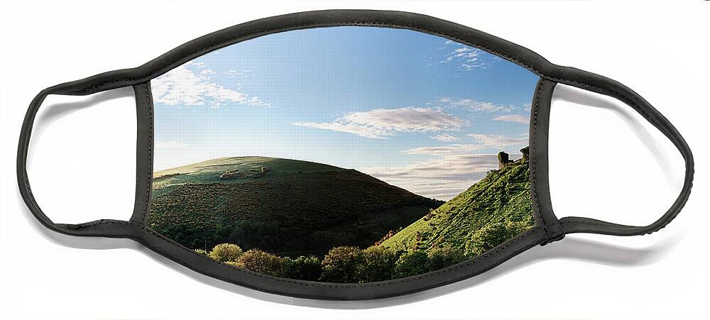 Corfe Castle Face Mask featuring the photograph Corfe Castle morning panoramic by Simon Bratt