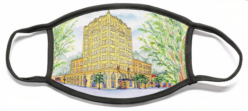 Lithia Springs Hotel Face Mask featuring the painting Corner Grandeur by Lori Taylor