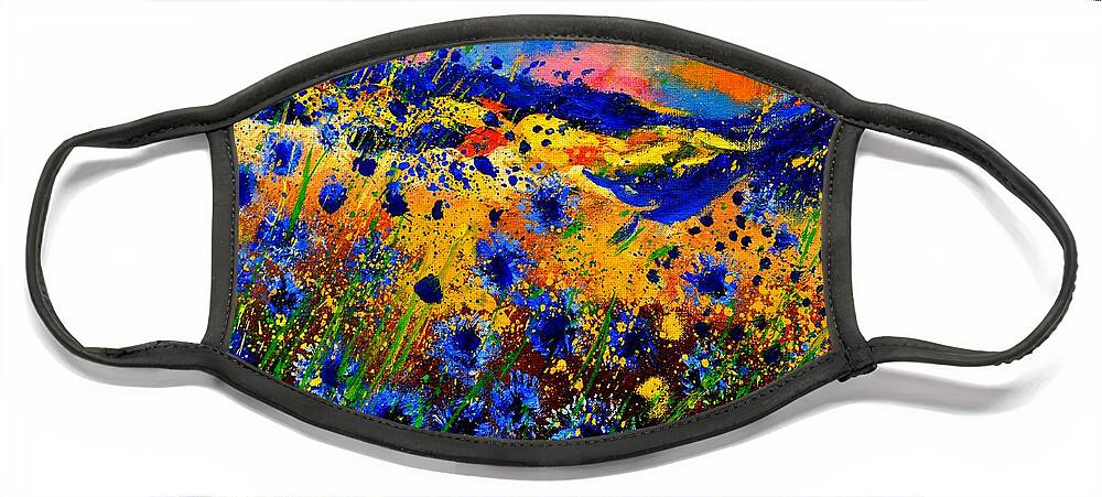 Colorful Face Mask featuring the painting Cornflowers 746 by Pol Ledent