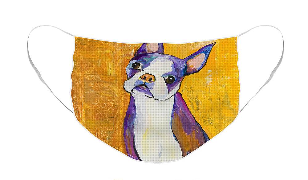 Boston Terrier Animals Acrylic Dog Portraits Pet Portraits Animal Portraits Pat Saunders-white Face Mask featuring the painting Cosmo by Pat Saunders-White