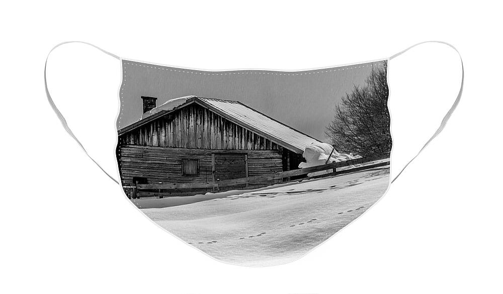 Black And White Photography Face Mask featuring the photograph Cottage in winter by Wolfgang Stocker