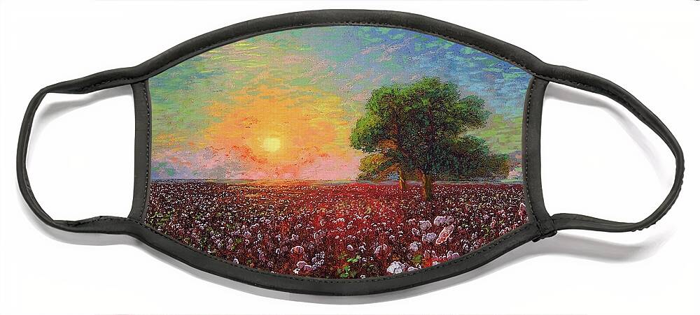 Floral Face Mask featuring the painting Cotton Field Sunset by Jane Small