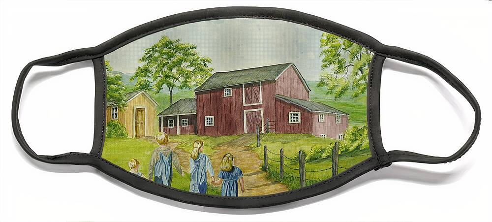 Country Kids Art Face Mask featuring the painting Country Kids by Charlotte Blanchard