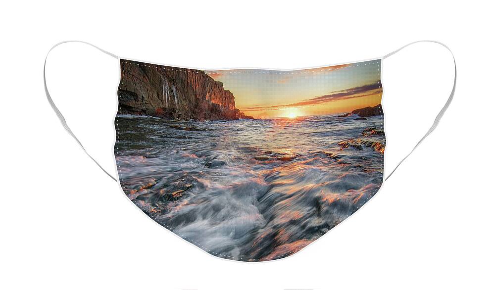 Bald Head Cliff Face Mask featuring the photograph Crashing Waves at Sunrise by Kristen Wilkinson
