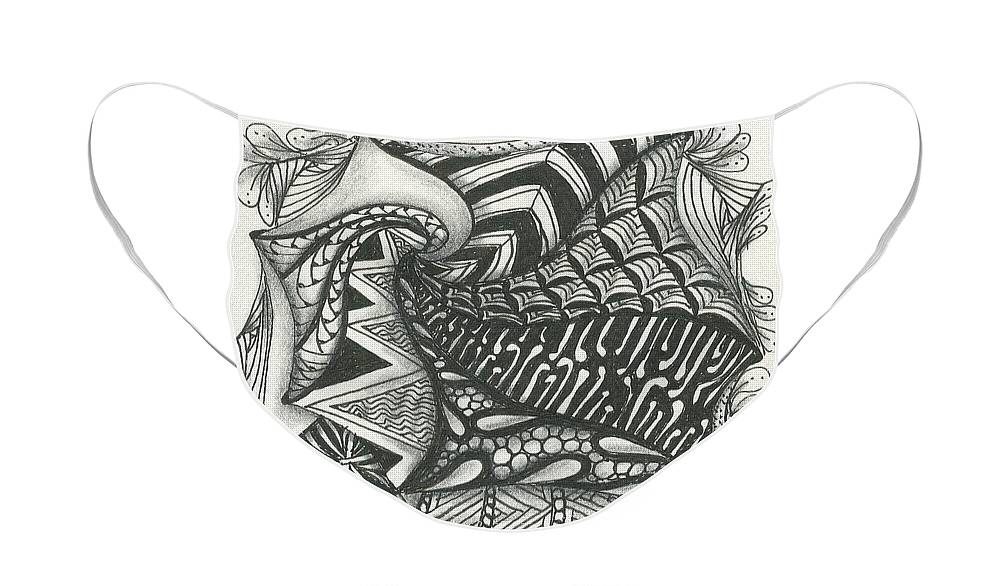 Zentangle Face Mask featuring the drawing Crazy Spiral by Jan Steinle
