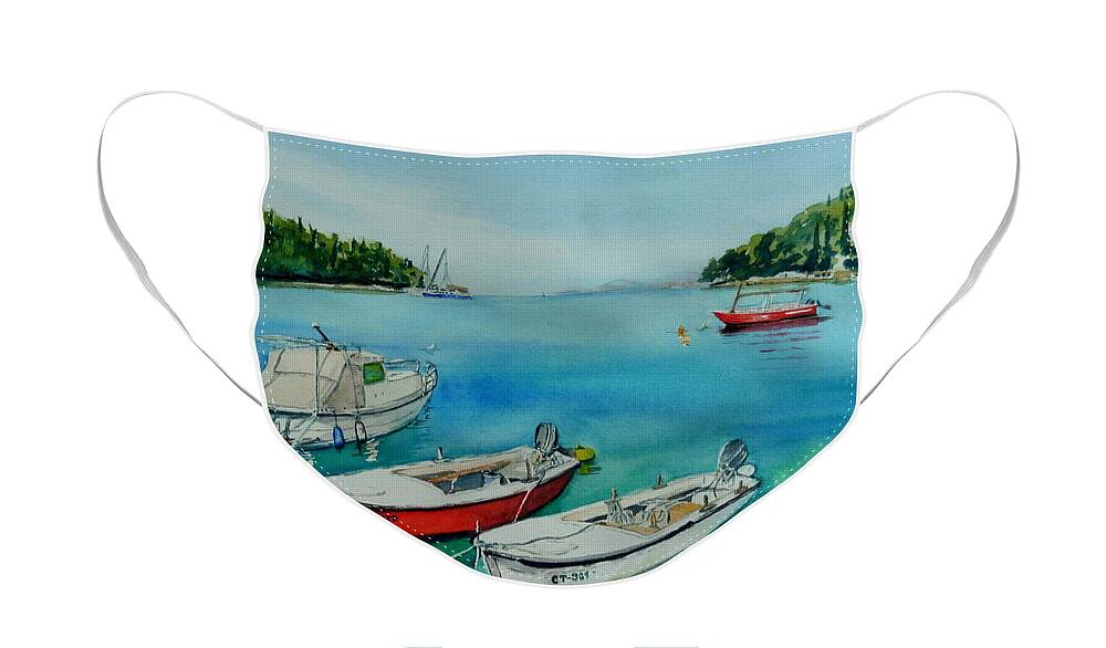 Blue Face Mask featuring the painting Creation coastline by Sonia Mocnik
