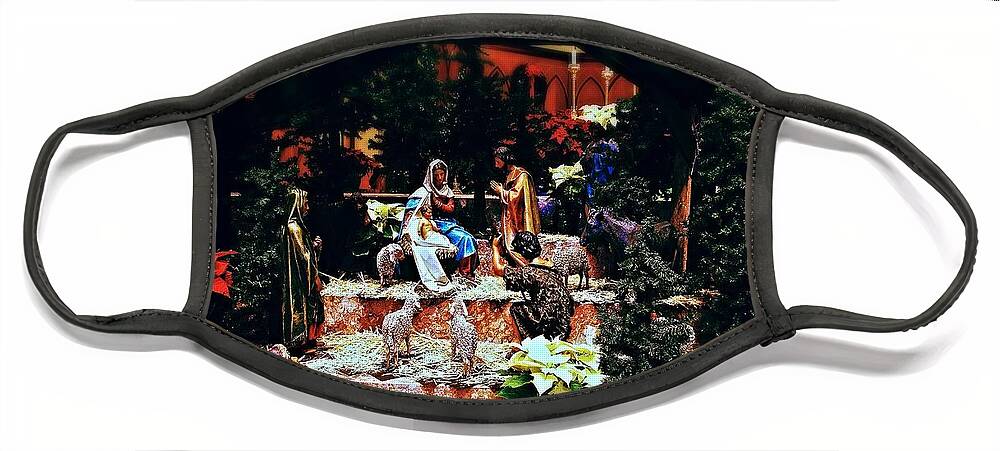 Christmas Cards Face Mask featuring the photograph Color Vibe Nativity - Natural Light with Black Border by Frank J Casella
