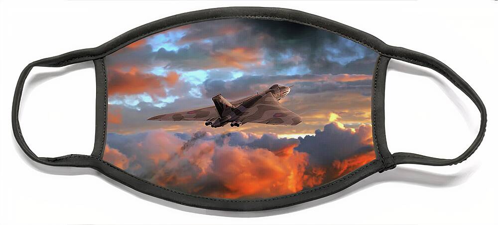 Avro Vulcan Bomber Face Mask featuring the digital art Crimson Vulcan by Airpower Art