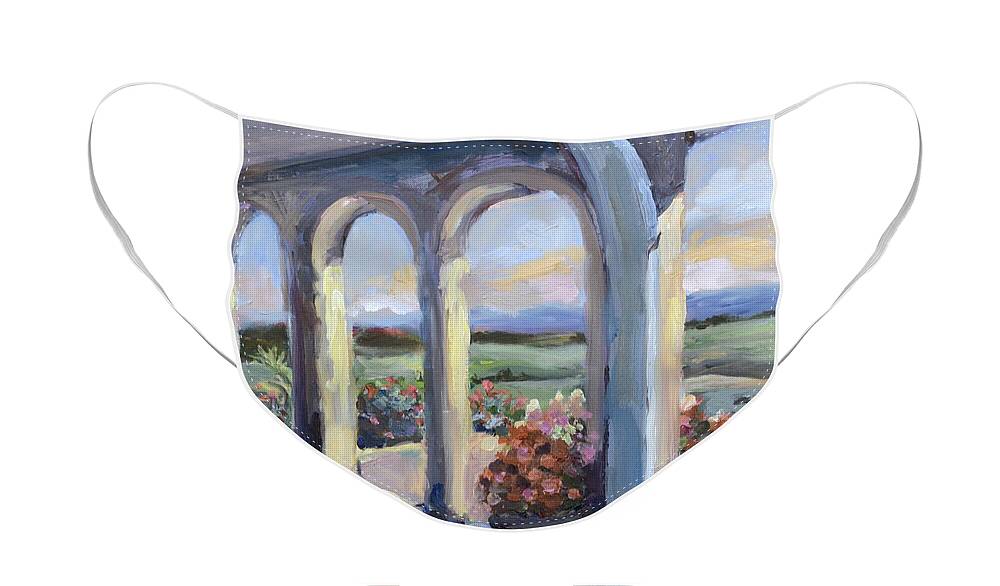 Crosskeys Vineyards Face Mask featuring the painting CrossKeys Vineyards in Virginia by Donna Tuten