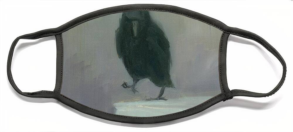 Bird Face Mask featuring the painting Crow 16 by David Ladmore