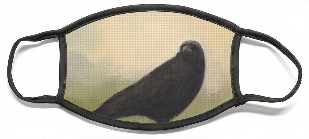 Bird Face Mask featuring the painting Crow 24 by David Ladmore