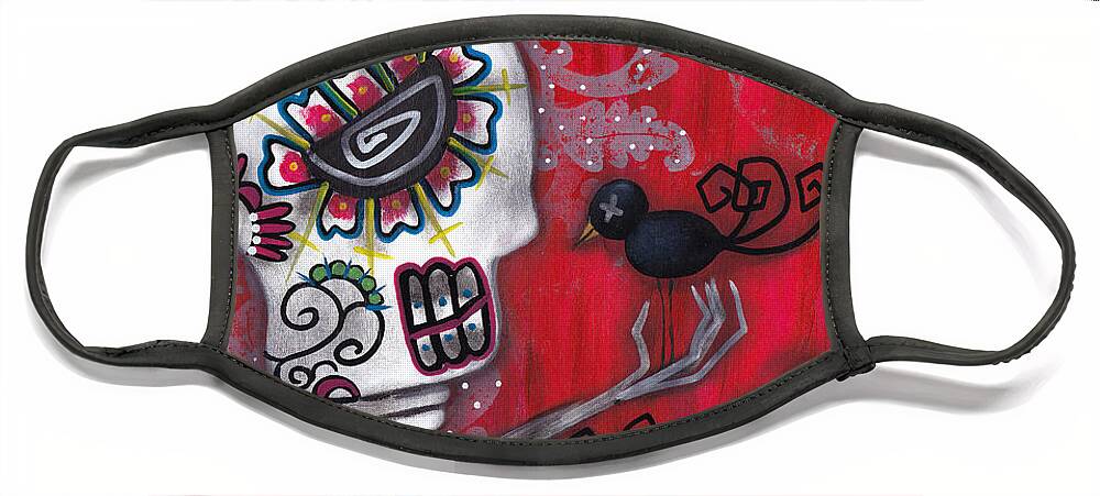 Day Of The Dead Face Mask featuring the painting Crow Secrets by Abril Andrade