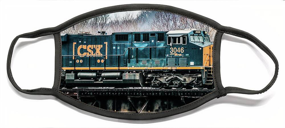 Csx Face Mask featuring the photograph CSX GE Engine 3046 on Trestle by Thomas Marchessault