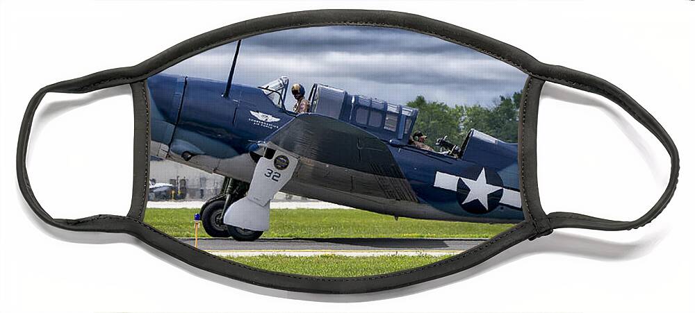 Airport Face Mask featuring the photograph Curtiss Helldiver in Color by Steven Ralser