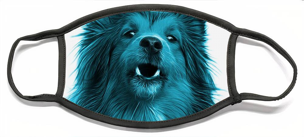 Sheltie Face Mask featuring the painting Cyan Sheltie Dog Art 0207 - WB by James Ahn