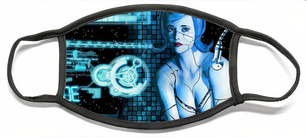 Sci-fi Face Mask featuring the digital art Damaged Cyborg by Alicia Hollinger
