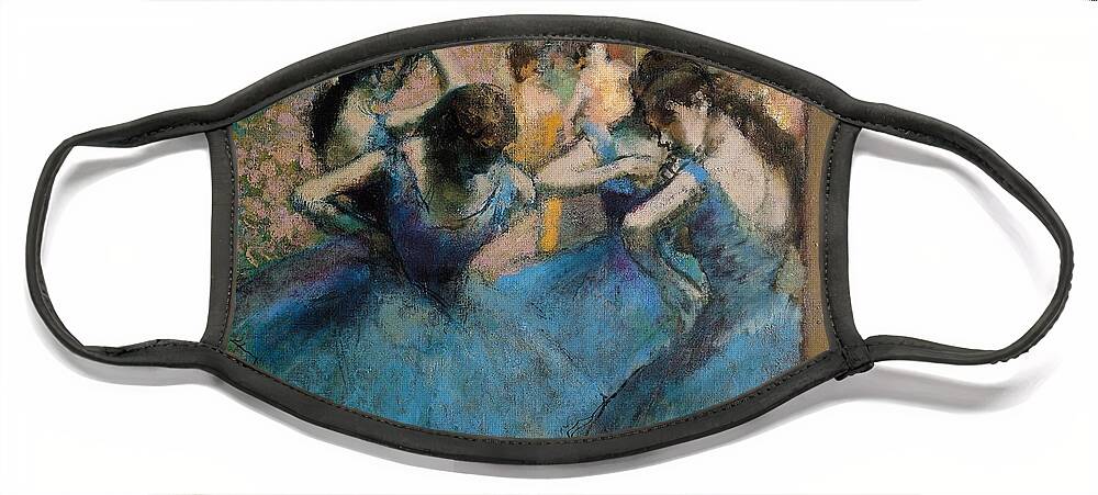 Edgar Face Mask featuring the painting Dancers in blue by Edgar Degas