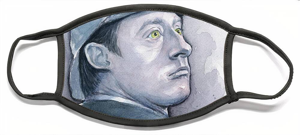 Data Face Mask featuring the painting Data as Sherlock Holmes by Olga Shvartsur