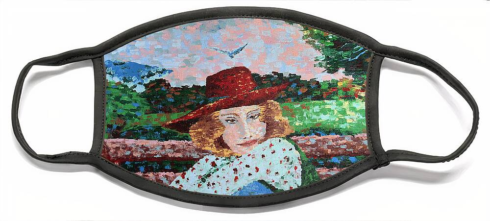 Woman Face Mask featuring the painting Daydreamer in the Square by Bonnie Follett