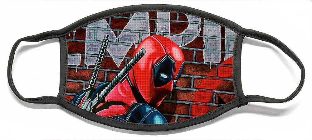 Deadpool Face Mask featuring the painting Deadpool Painting by Paul Meijering