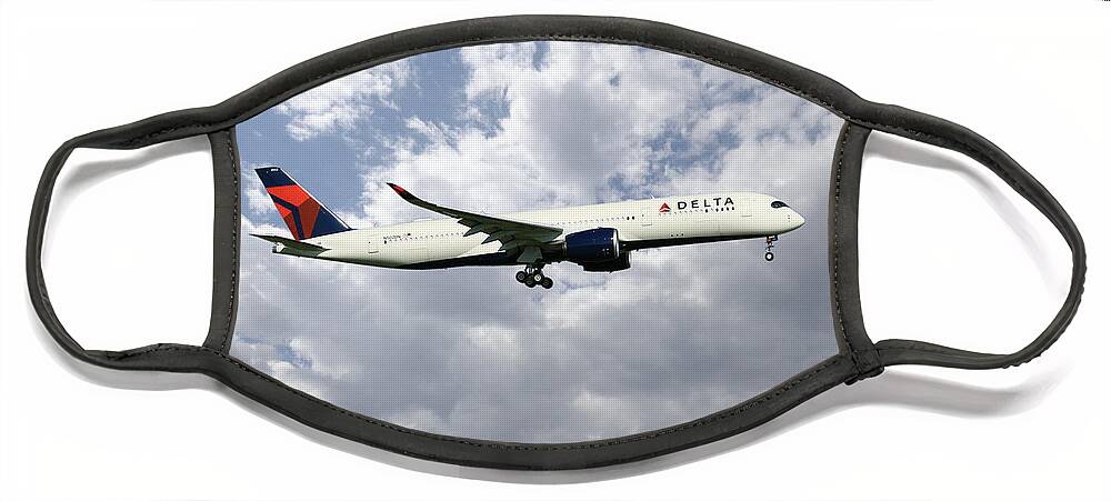 Delta Face Mask featuring the digital art Delta Air Lines - Airbus A350-941 - N502DN by Airpower Art