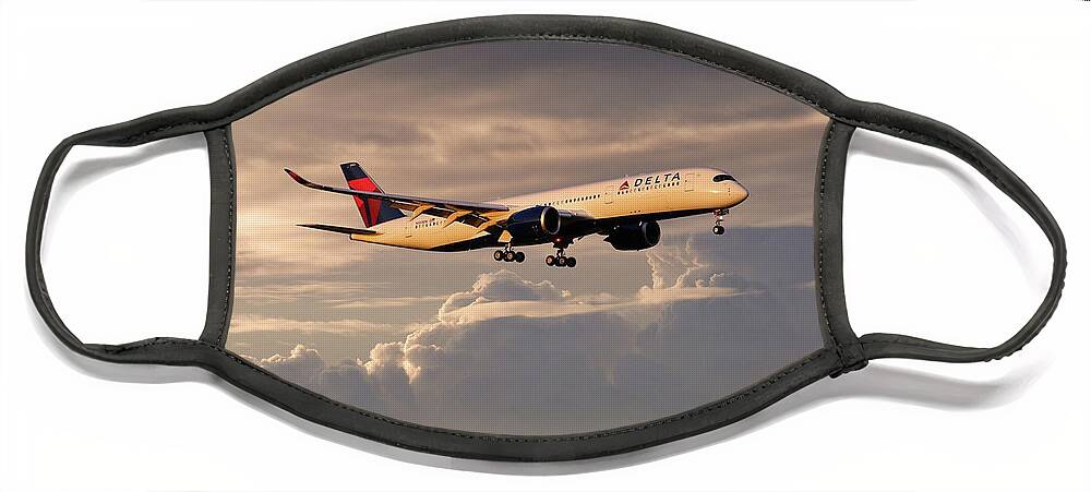Delta Air Lines Face Mask featuring the digital art Delta Air Lines - Airbus A350-941 - N503DN by Airpower Art