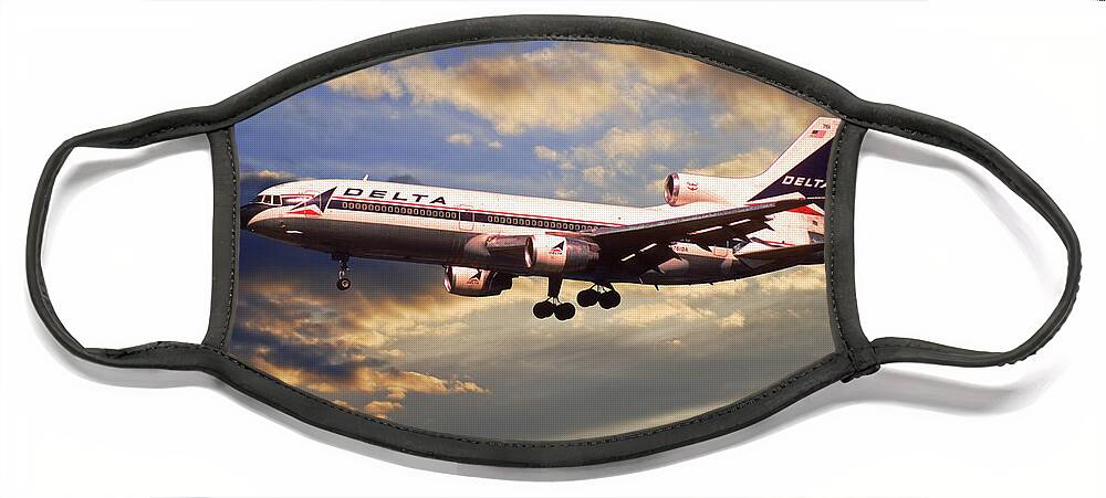 Delta Face Mask featuring the digital art Delta Airlines Lockheed L-1011 TriStar by Airpower Art