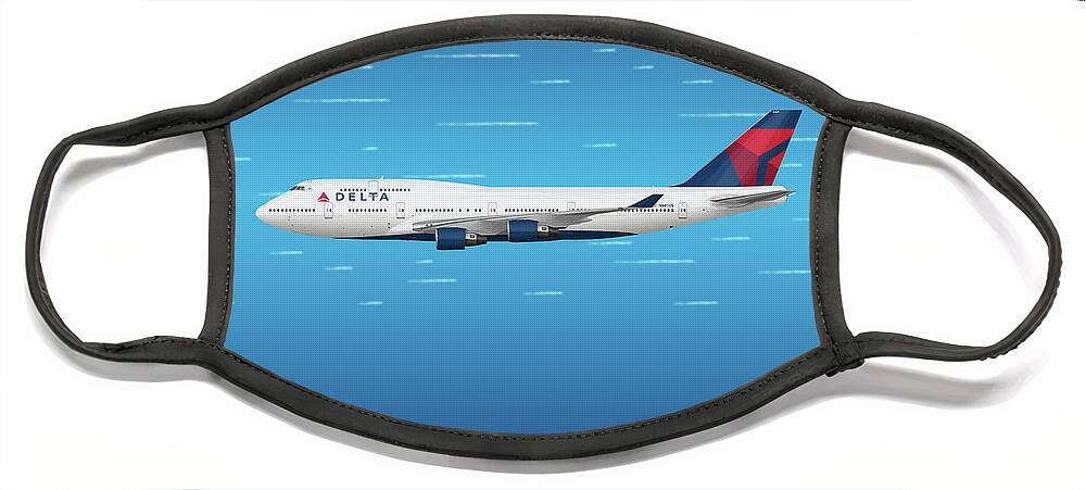 Delta Boeing 747-400 Face Mask featuring the digital art Delta Boeing 747-400 by Airpower Art