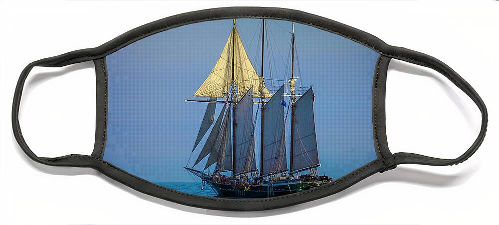 3 Masts Face Mask featuring the photograph Denis Sullivan - three masted schooner by Jack R Perry