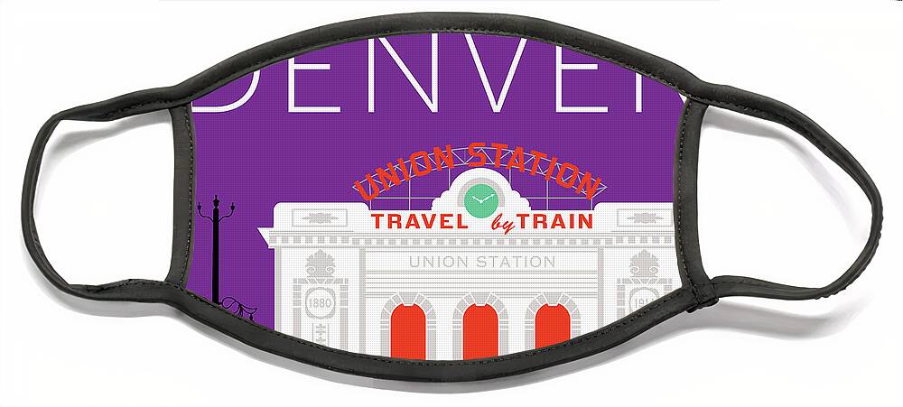 Denver Face Mask featuring the digital art DENVER Union Station/Purple by Sam Brennan