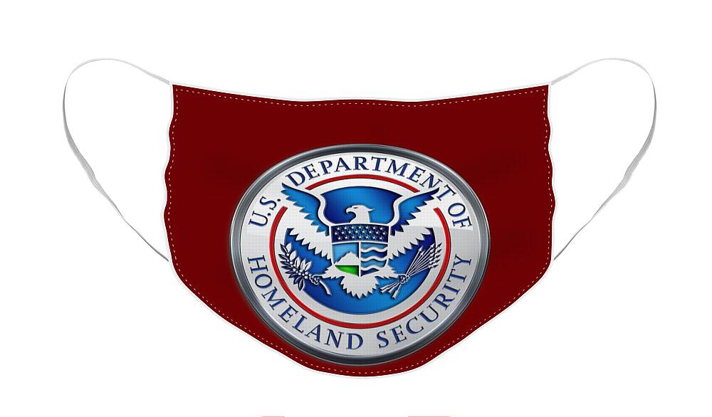 'military Insignia & Heraldry 3d' Collection By Serge Averbukh Face Mask featuring the digital art Department of Homeland Security - D H S Emblem on Red Velvet by Serge Averbukh