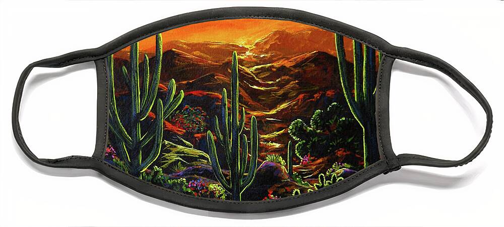 Sunset Face Mask featuring the painting Desert Sunset by Lance Headlee