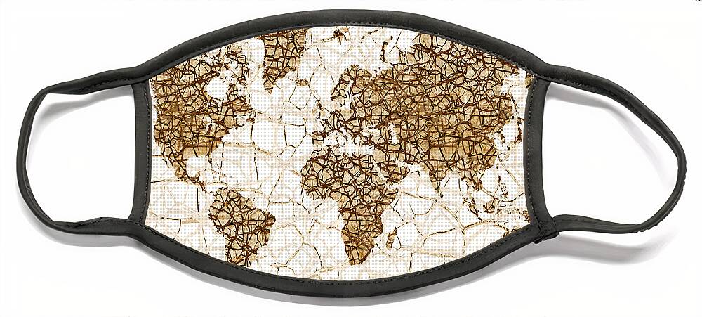 World Face Mask featuring the mixed media Design 99 world map by Lucie Dumas