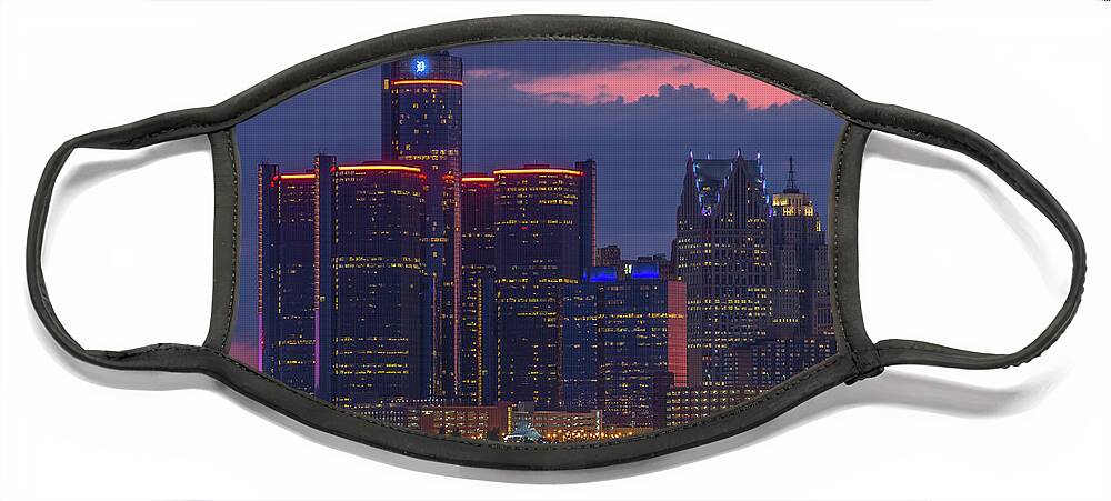Detroit Face Mask featuring the photograph Detroit skyline at dusk... by Jay Smith