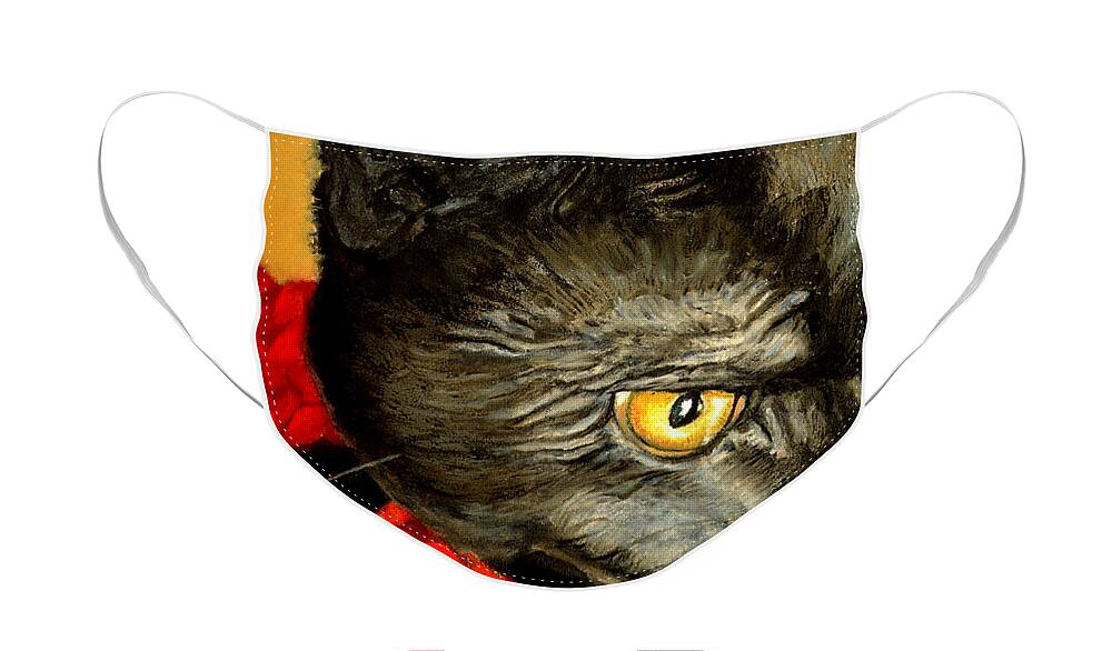 Animal Painting Face Mask featuring the painting Diego The Cat by Portraits By NC