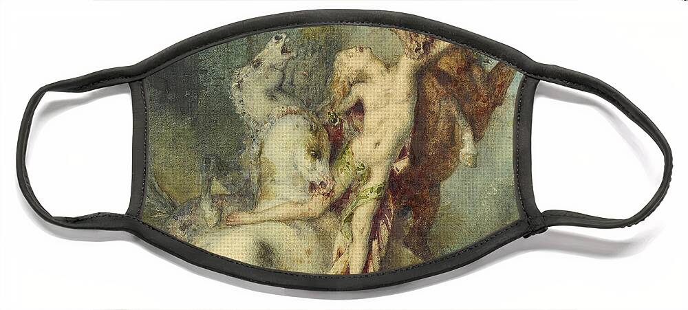 Gustave Moreau Face Mask featuring the drawing Diomedes Devoured by his Horses 2 by Gustave Moreau