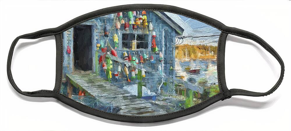 Maine Face Mask featuring the digital art Dock House in Maine II by Jon Glaser