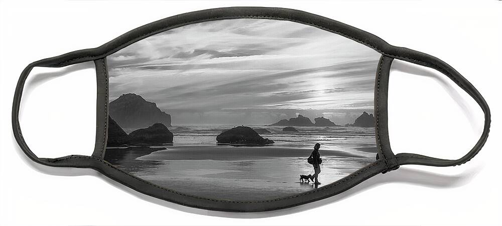 Landscapes Face Mask featuring the photograph Dog Walker BW by Steven Clark